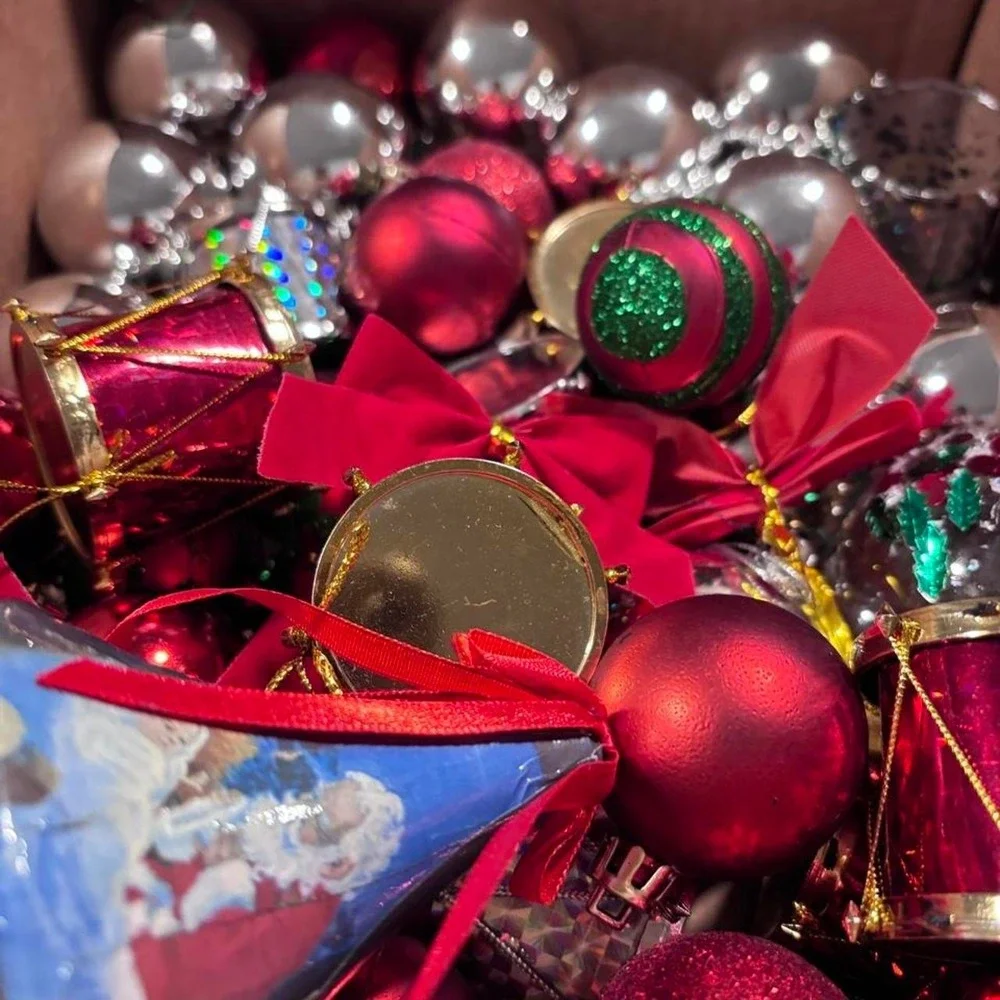 MEGA Holiday Ornament Bundle!  Silver & Red Baubles